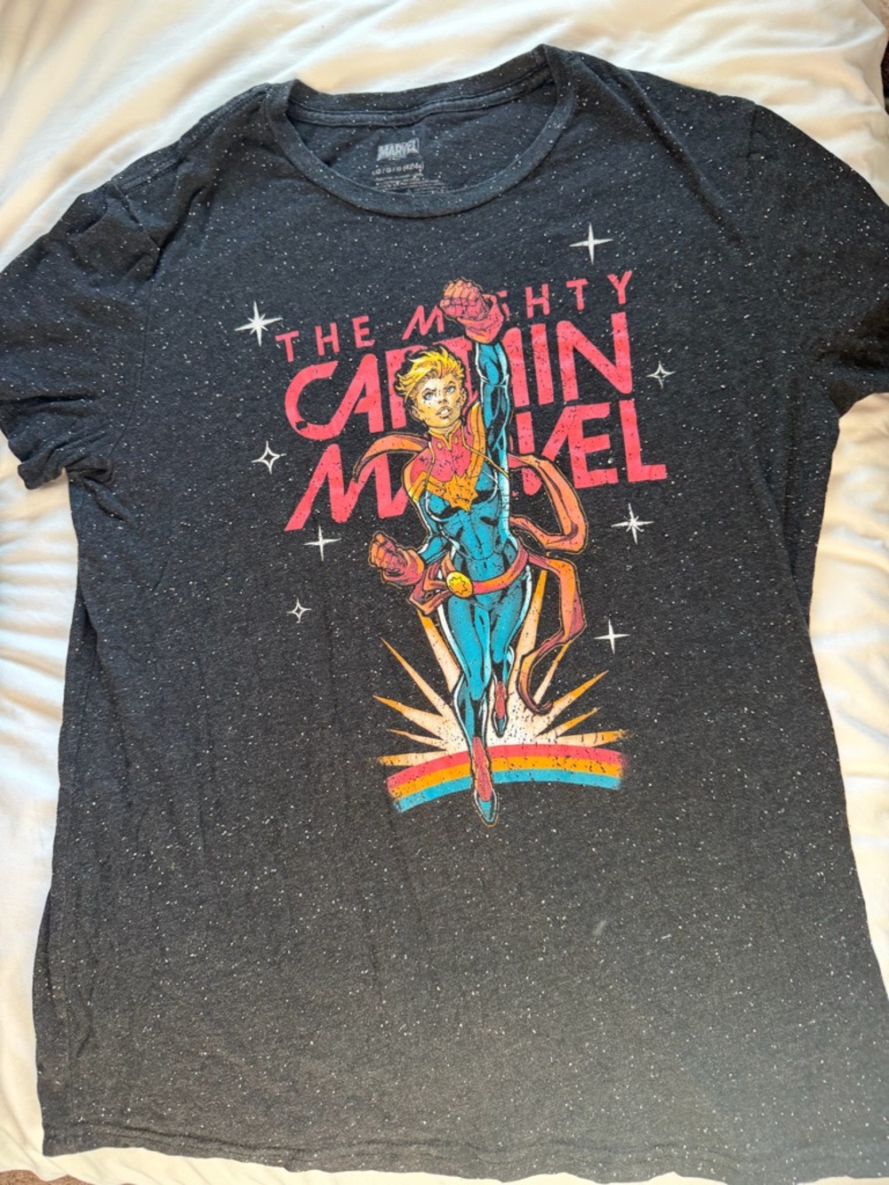 Marvel Branded Speckled Black Crewneck Tee